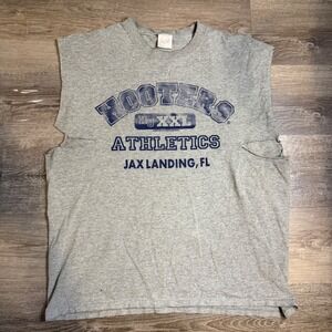Vintage Hooters Athletics Jax Landing FL Cut Off Muscle Tee Gray XL